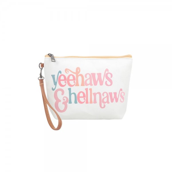 S17-8-4-HDG3930-12 - YEEHAWS & HELLNAWS PRINT COSMETIC POUCH BAG W/ WRISTLET/6PCS