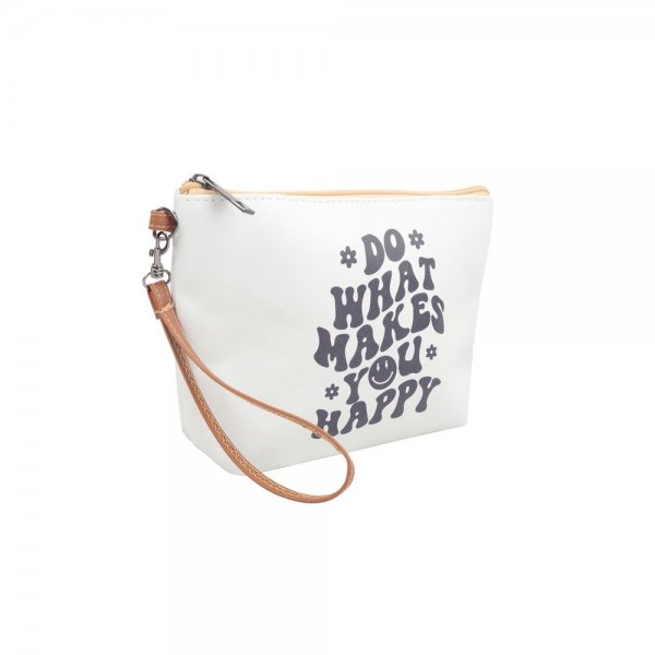 S18-4-1-HDG3930-3 - DO WHAT MAKE YOU HAPPY PRINT COSMETIC POUCH BAG W/ WRISTLET/6PCS