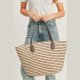 S30-1-1-MI-MB0177TP-STRIPED STRAW TOTE BAG WITH ZIPPER CLOSURE AND INSIDED POCKET-TAUPE-6PCS