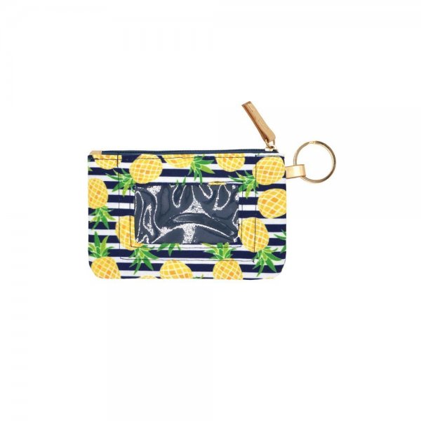 S19-9-2-MB0157NV - PINEAPPLE STRIPE ID WALLET & DETACHABLE LANYARD -  NAVY/6PCS
